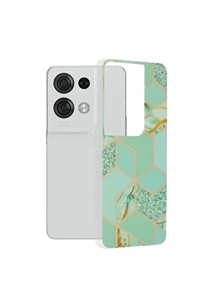 OEM Husa pentru Oppo Reno8 Pro, seria Techsuit Marble, hexagon verde
