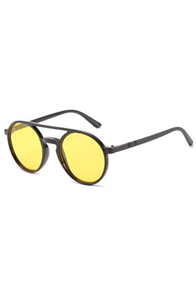 GERICOM Women's Polarized Sunglasses, Plastic, Round, Yellow/Gray