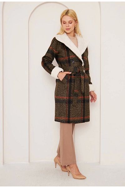 STILVANA FURRY PLAID COAT