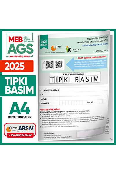 Karakutu Yayınları 2025 MEB AGS Tıpkı Basım Çıkmış Soru ÖSYM Kitapçığı TAM HA...