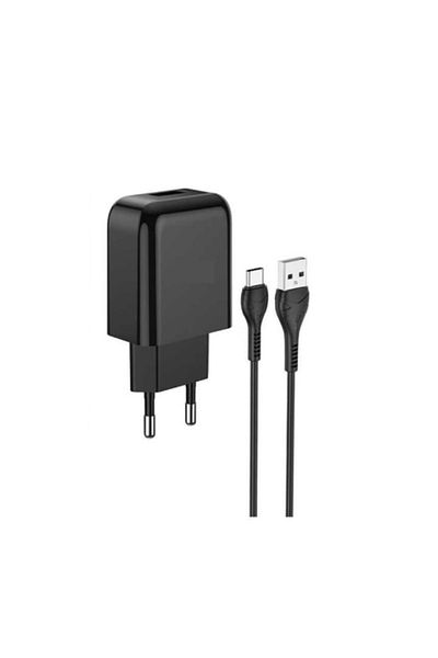 OEM Mains charger and USB to USB-C cable package, with Fast charge 2.1A support, Black