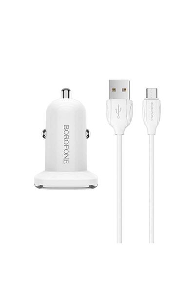 Borofone Car Charger Fast Charge QC3.0 with USB-C Cable 1m, White
