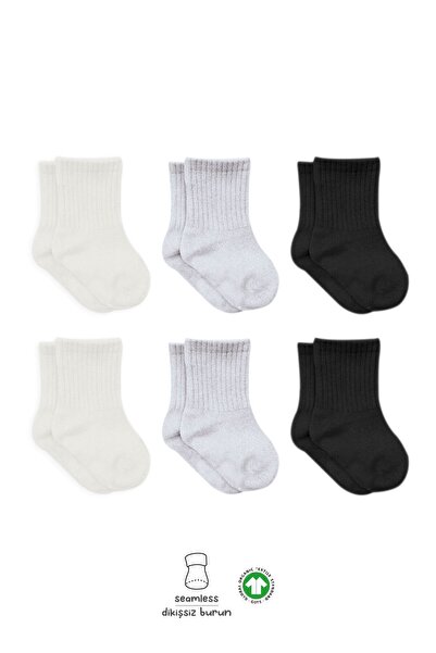 BUDİ HOME Bistyle Basic Combed Cotton Socks 6 Pack Bs10101B Ecru Gray Black