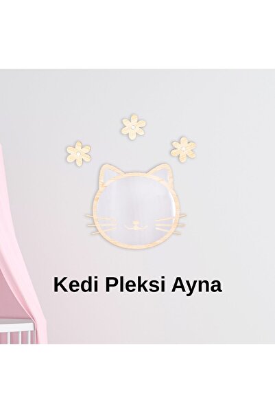 HippoDeco Ahşap Pleksi Ayna Kedi Duvar Dekoru – 22x25 cm Çocuk Bebek Odası De...