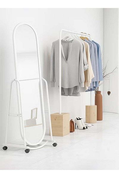 Taimi Elegant Mirror 160x31cm - Decorative Mirror White - Dressing Mirror with 4 wheels for easy movement