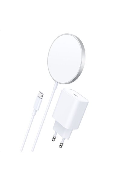 Bibilel Set Adaptor Priza si Incarcator Wireless Compatibil MagSafe, 15W, Compatibil QI, Interfata Type-C, A