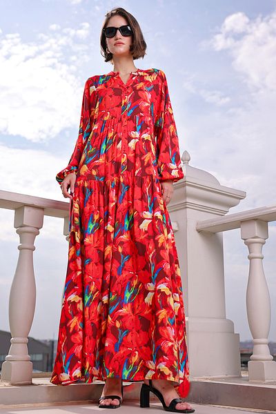 Bigdart Women's Patterned Long Hijab Dress 2585 - Red