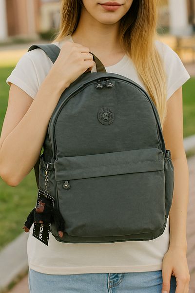 Rosso Collina Rucsac de zi cu zi unisex gri, impermeabil, din țesătură șifonată, pentru călătorii și geantă de școală BERGAMO