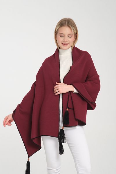 T Crazy T-Crazy Knitwear Winter Knitwear Shawl with Stitched Edges Solid Color Tassels, Knitwear Knitted Shoulder Shawl