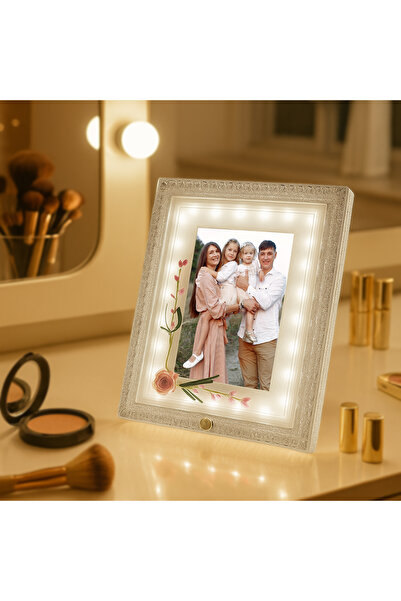 Nobbystar Ledli Pembe Çiçekli Dikdörtgen Fotoğraf Çerçevesi