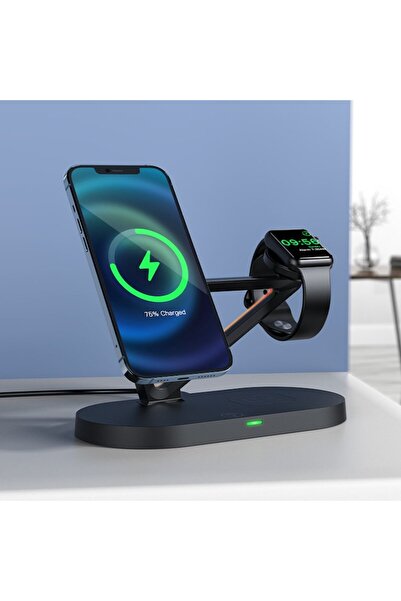 Bibilel Wireless Qi 15W 3-in-1 Charging Stand with Ambient Light for iPhone MagSafe, Apple Watch, AirPods -