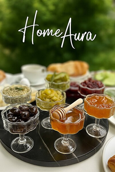 AuraStile 6`lı Cam Ayaklı Manolya Papatya Kahve Yanı Lokumluk Kahvaltılık Sunumluk Reçellik Kase 50ml HomeAura