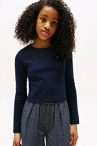 Tommy Hilfiger Kız Çocuk Uzun Kollu Ajurlu Bluz - Lacivert