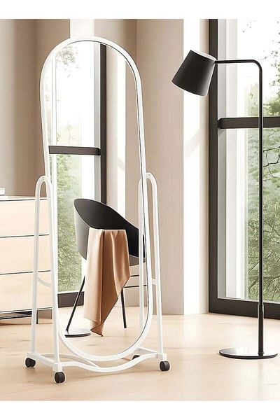 Taimi Elegant Mirror 160x38cm - Decorative Mirror White - Dressing Mirror with 4 wheels for easy movement