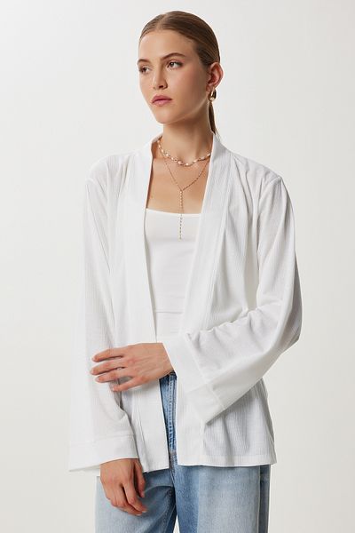Lovelyİstanbul Seasonal Crinkle Knitted Cardigan Lub0197 Ecru