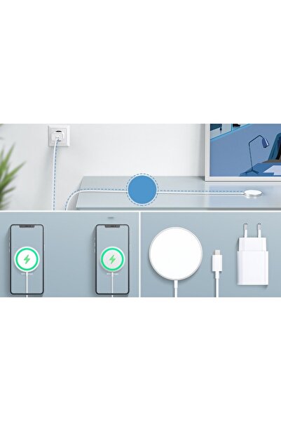 Bibilel Set Adaptor Priza si Incarcator Wireless Compatibil MagSafe, 15W, Compatibil QI, Interfata Type-C, A