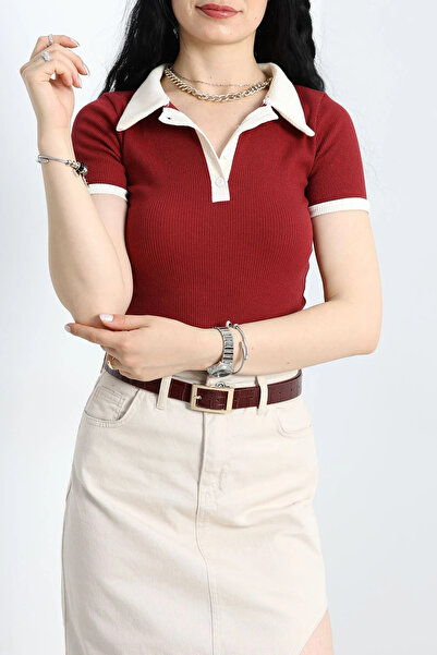 KapadokyaButik Polo Collar Short Sleeve Bluz