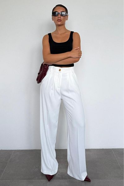 Madmext White Women's Palazzo Pants Mg2525
