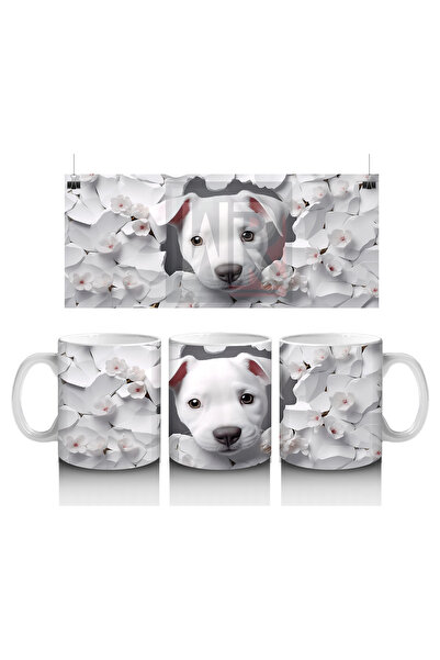 Luluyen كلب أبيض لطيف على خلفية منقوشة بالزهور - كوب مطبوع