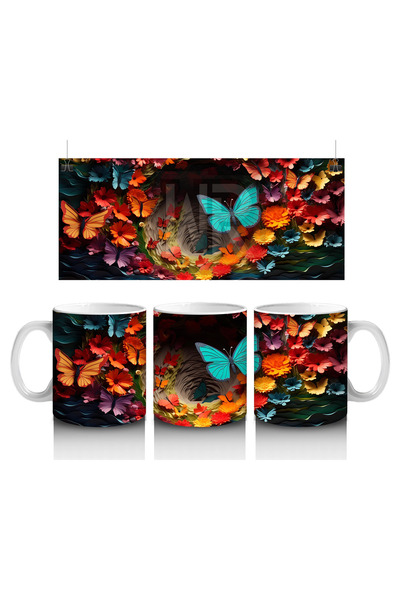 Luluyen فراشة فيروزية بين الزهور الطبيعية – كوب قهوة مطبوع