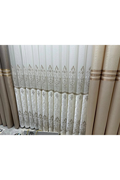 NİVEMESHOME Mizrakli Ft632256 V-101 Cream 1/3 Double Pile Fon Curtain Apm