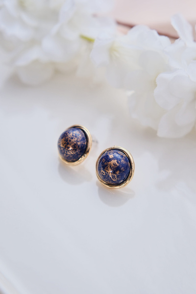 AURRARİ Vintage Lacivert Taşlı Yuvarlak Küpe