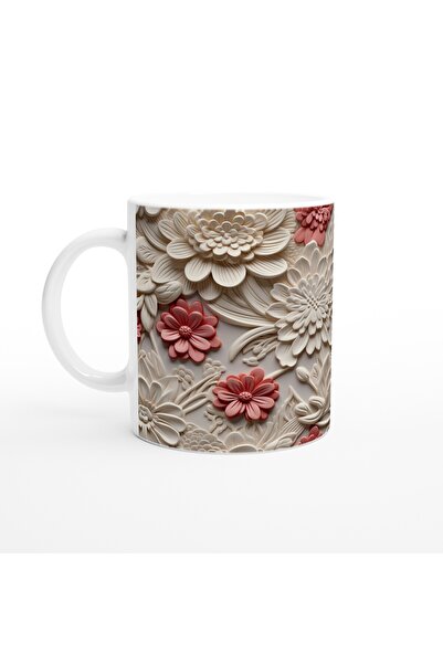 Luluyen كوب منقوش على شكل زهرة كريمية وسمك السلمون