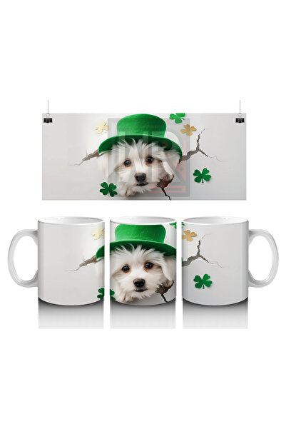Luluyen كلب صغير لطيف على شق مع قبعة سانت باتريك - كوب قهوة مطبوع
