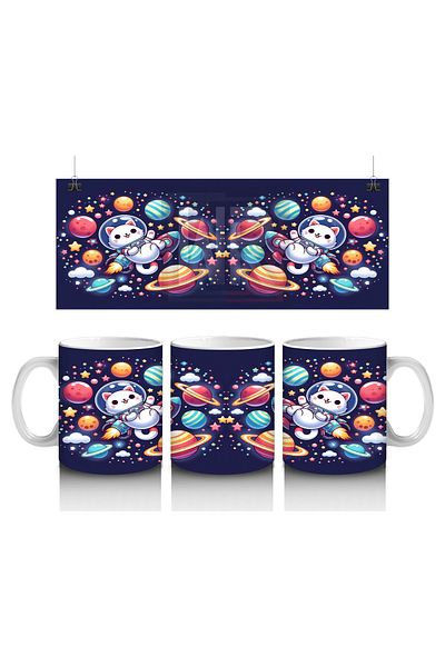 Luluyen Cute Space Cat and Colorful Planets Patterned Mug Cup That Makes Children Love Milk