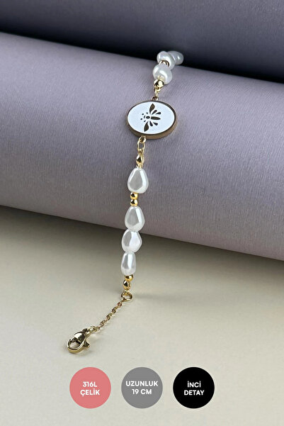 G&CARAV ACCESSORY سوار من الفولاذ بتفاصيل على شكل فراشة رمزية من اللؤلؤ الذهبي