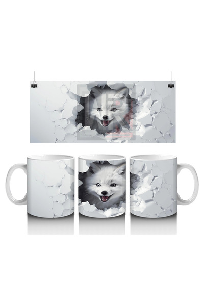 Luluyen الثعلب الرمادي ينظر من خلال انفجار الحائط - كوب مطبوع