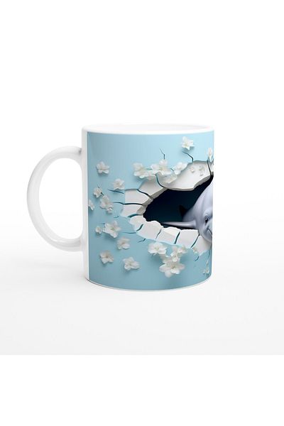 Luluyen Smiling Dolphin and Flowers Drilled Wall Underwater Themed Mug
