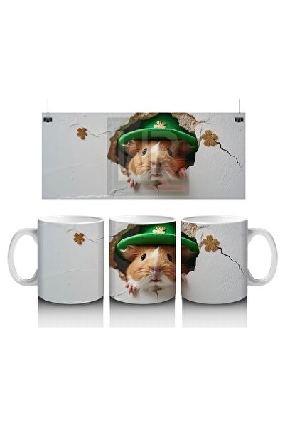 Luluyen سنجاب لطيف مع قبعة سانت باتريك على الحائط المتشقق - كوب قهوة مطبوع