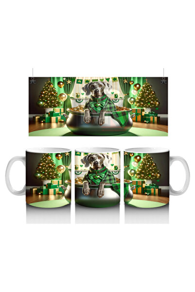 Luluyen St. Patrick Themed Golden Weimaraner Dog on a Trophy – Green Sparkle Trophy Design