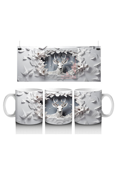 Luluyen غزال ينظر إلى الأرض المتشققة مزين بالزهور البيضاء - كوب قهوة مطبوع