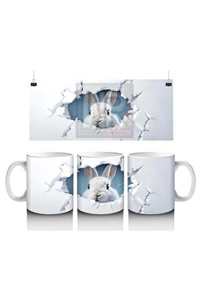 Luluyen الأرنب ينظر من خلال الجدار المتشقق - كوب قهوة مطبوع