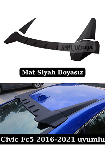 SML Dizayn Honda Civic Fc5 Typer Tavan Spoiler 3 Parça Mat Siyah Fc5 Arka-Cam-Üstü-Spoyler-Kanat