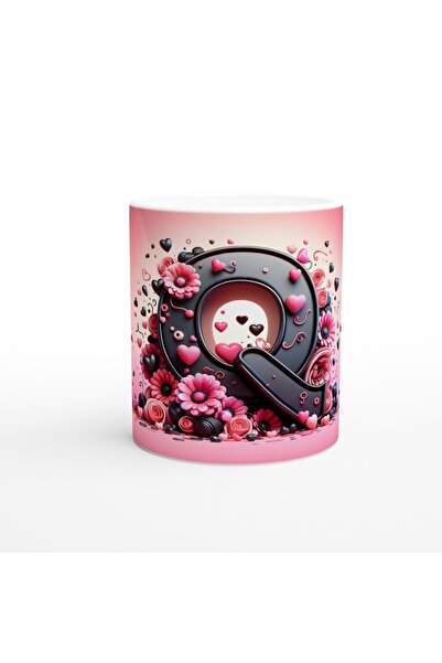 Luluyen كوب منقوش ملون بحرف Q