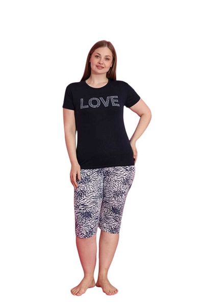 Emir Store Large Size Women's Pajama Set with Short Sleeve Capri. Xl,2Xl,3Xl Battal Size. # Bigsize Casual Cut