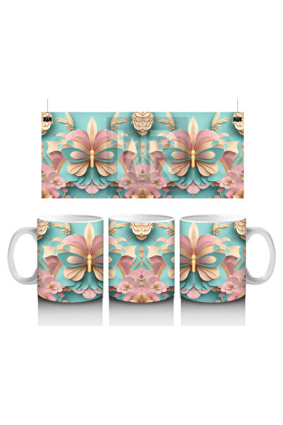 Luluyen كوب مطبوع على شكل فراشة وردية ثلاثية الأبعاد - مطبوع