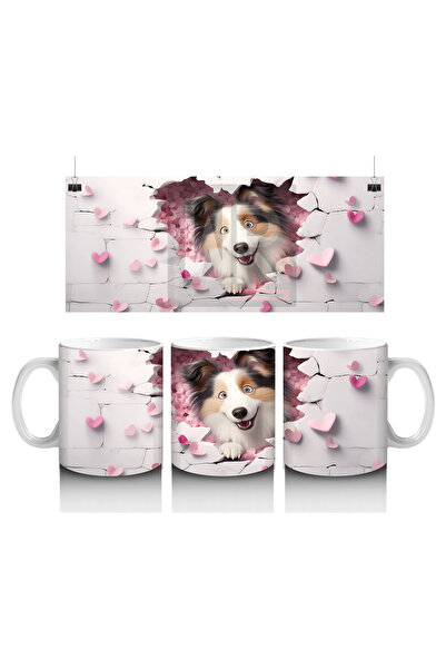 Luluyen كلب من سلالة شيلتي ينظر من خلال جدار على شكل قلب وردي - كوب قهوة مطبوع