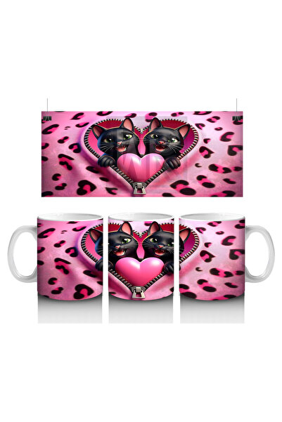 Luluyen Black Cats Wrapped Around Heart Floor with Leopard Pattern - Printed ...