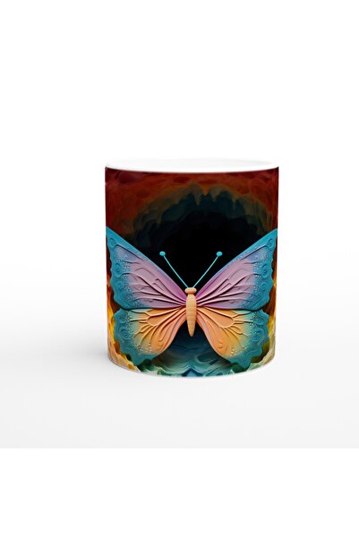 Luluyen كوب مزين بألوان خيالية مطبوع عليه فراشة باستيل