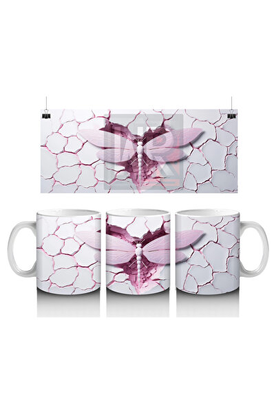 Luluyen أجنحة اليعسوب مع تفاصيل على خلفية وردية مكسورة - كوب قهوة مطبوع