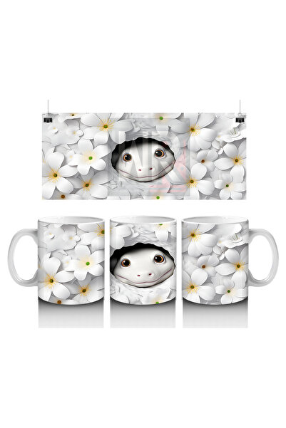 Luluyen Cute Face Figure Hiding among White Flowers - Printed Coffee Mug