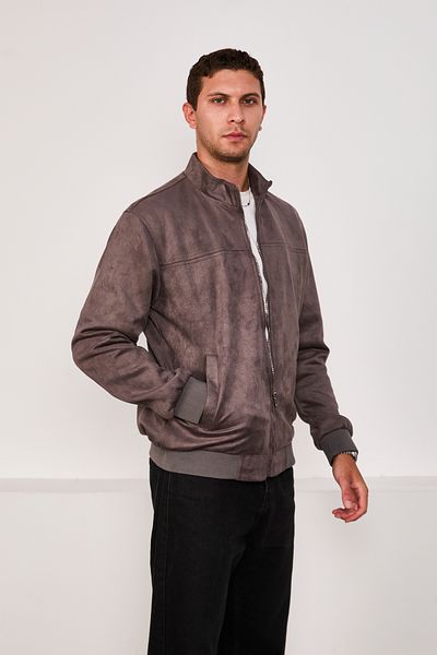 STOCX Men's Suede Fabric Zippered Bomber Jacket