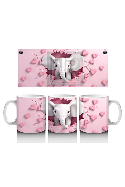 Luluyen تصميم فيل ينظر من الأرض المتشققة المزينة بالقلوب - كوب قهوة مطبوع