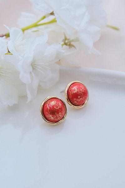 AURRARİ Vintage Red Stone Round Earrings