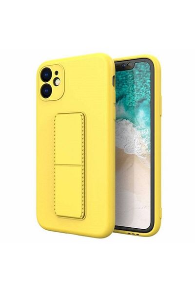Bibilel Protective Case with Magnetic Metal Stand for iPhone 12 Pro Max, Silicone, Yellow