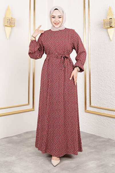 Tesettür Dünyası Μακρύ μοτίβο με τραγανό σχέδιο από βισκόζη TSD250210 Βουργουνδίας